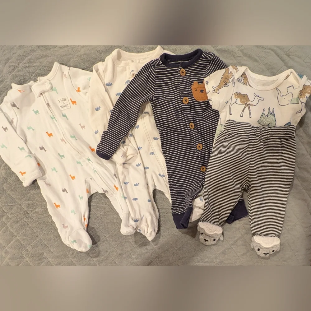 NB Striped and Animal Print Kids One Piece Set